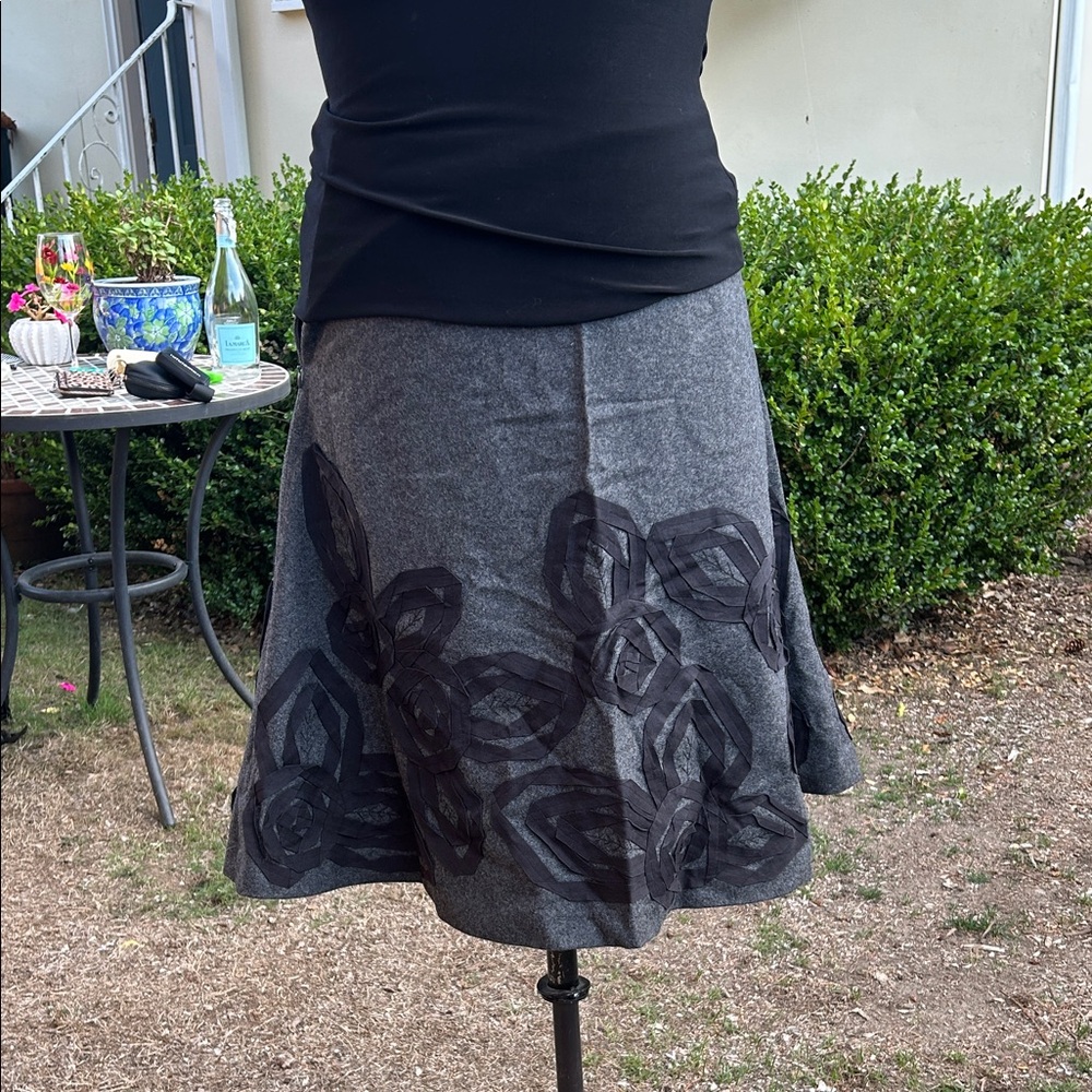 Boden Charcoal A-Line Skirt with Black Floral Design